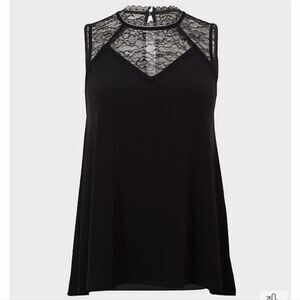 Torrid Women's Plus 2 Studio Knit‎ Lace Mock Neck Blouse Top Black Sleeveless 2X